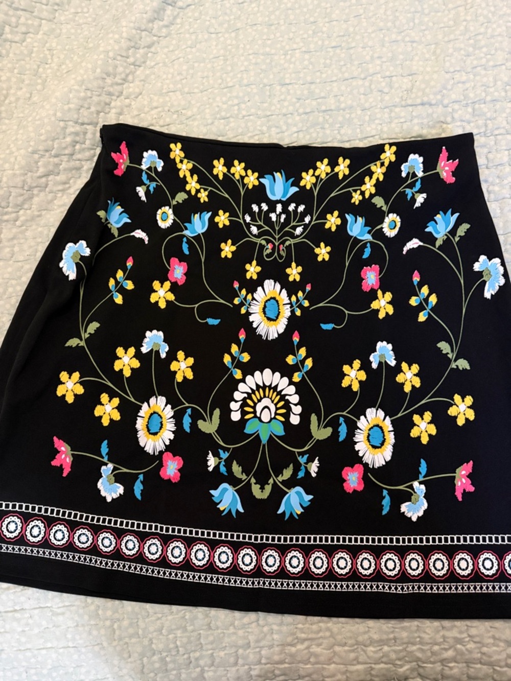 SHEIN Black Mini Skirt with Multicolor Floral Embroidery